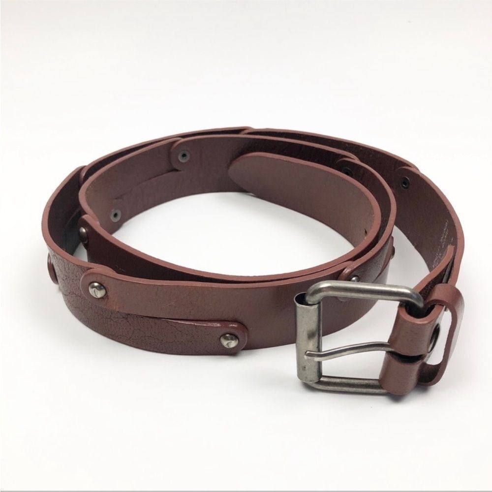 Brown Leather Belt Large‎ 39" Aventura Hubbard nail head